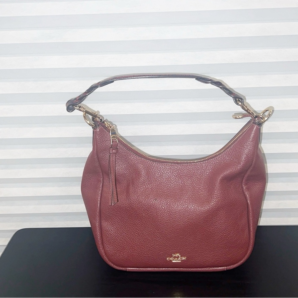 Coach Jules Burgundy Snake Print Leather Hobo Bag - Picture 4 of 14